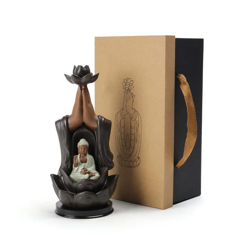 Buddha Stones Buddha Avalokitesvara Chenrezig Ksitigarbha Ceramic Lotus Blessing Backflow Incense Burner