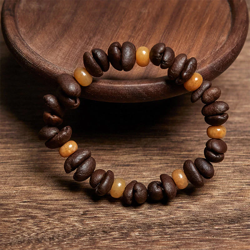 Buddha Stones Natural Coffee Beans Green Aventurine Huanglong Jade Beads Bracelet