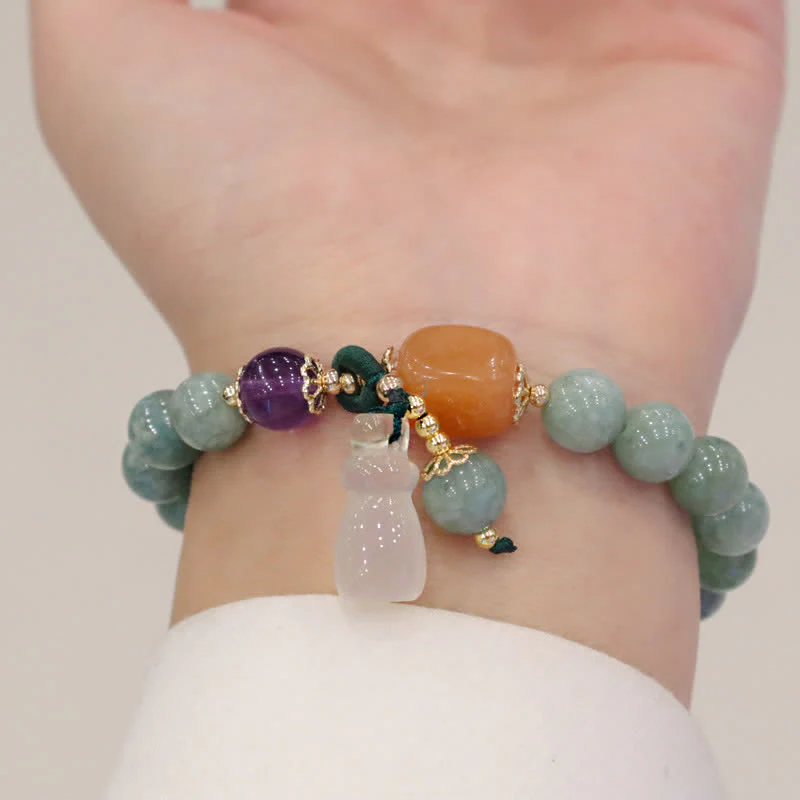 Buddha Stones Cyan Jade Lotus Pumpkin Wish Peace Buckle Amethyst Crystal Healing Bracelet
