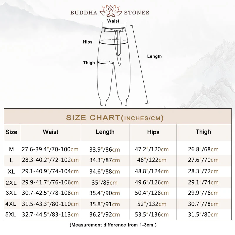 Buddha Stones Ocean Waves Lace-up Cotton Men's Harem Pants With Pockets