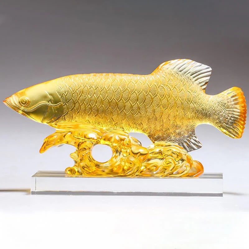Buddha Stones Handmade Liuli Crystal Koi Fish Art Piece Luck Home Office Decoration