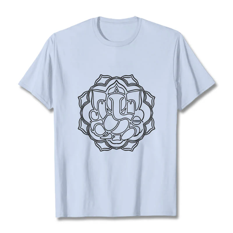 Buddha Stones Casual Mandala Design Ganesha Pattern Cotton Tee T-shirt