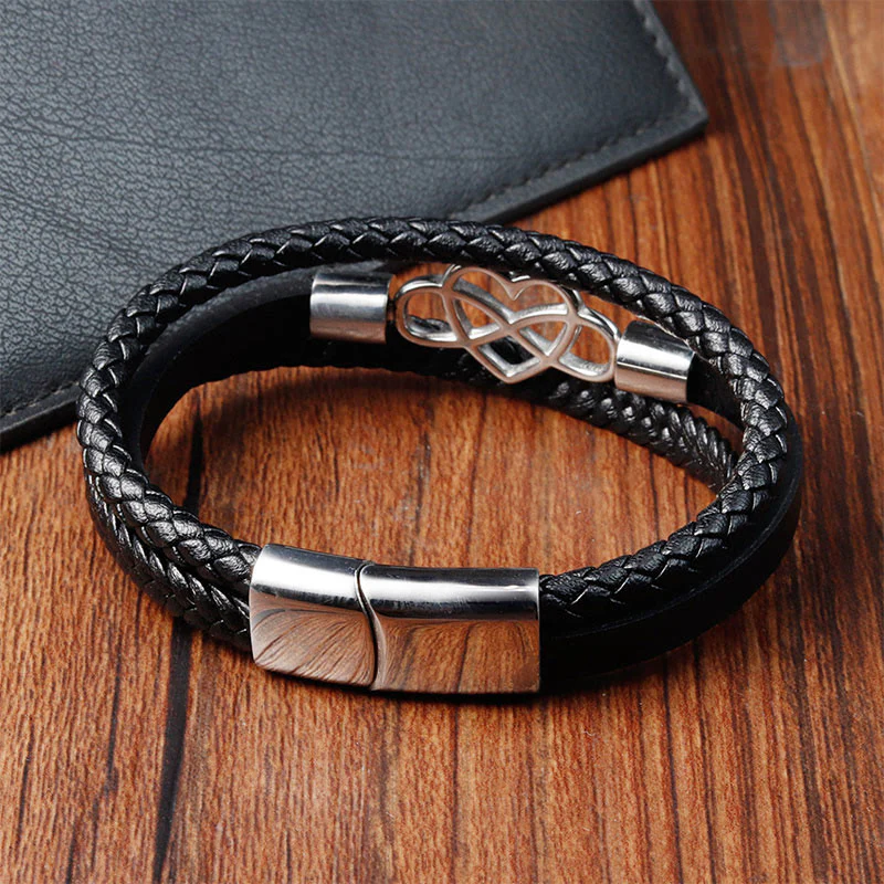 Buddha Stones Geometric Leather Titanium Steel Strengthen Buckle Bracelet