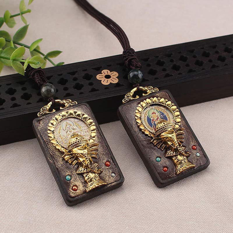 Buddha Stones Ebony Wood Elephant God of Fortune Buddha Blessing Necklace String Pendant