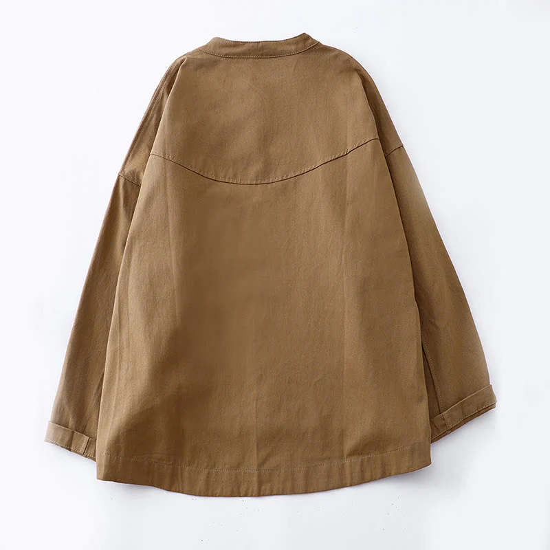 Buddha Stones Solid Color Long Sleeve Women's Cotton Jacket With Pockets