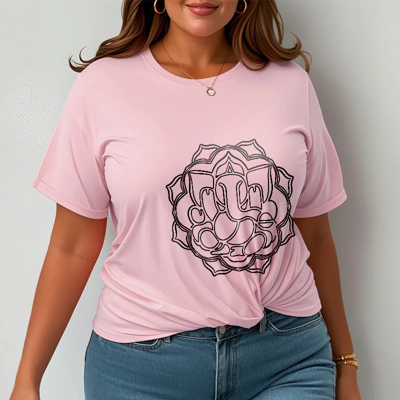 Buddha Stones Casual Mandala Design Ganesha Pattern Cotton Tee T-shirt