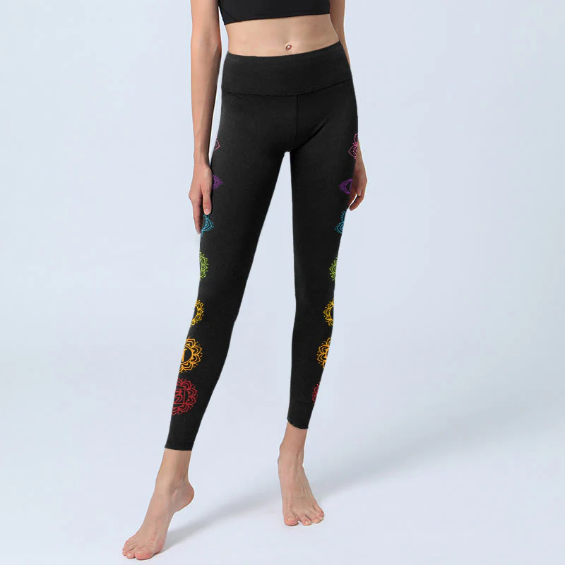 Buddha Stones OM Symbol Sanskrit Characters Print Gym Leggings Women's Yoga Pants
