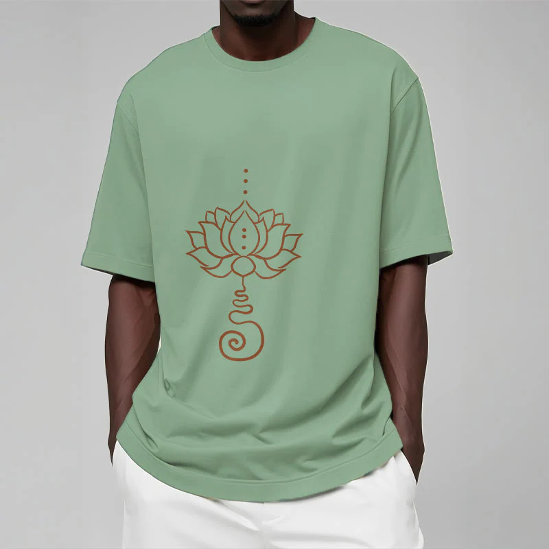 Buddha Stones Casual Lotus Design Cotton Tee T-shirt