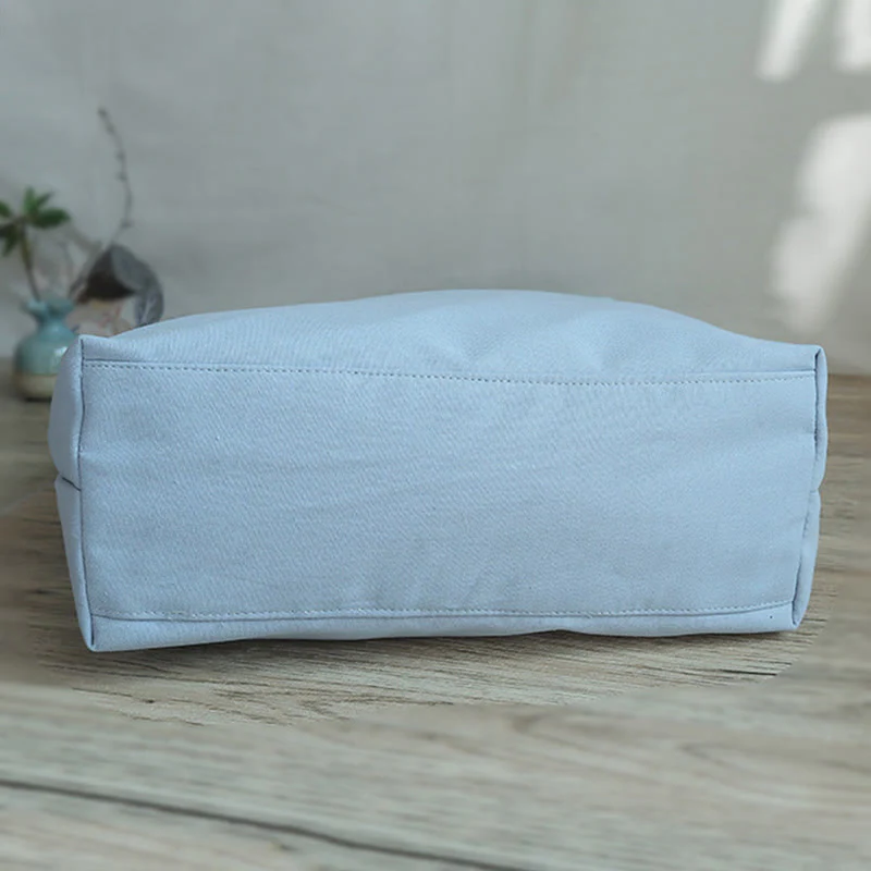 Buddha Stones Pear Flower Plum Peach Blossom Bamboo Embroidery Canvas Large Capacity Shoulder Bag Tote Bag