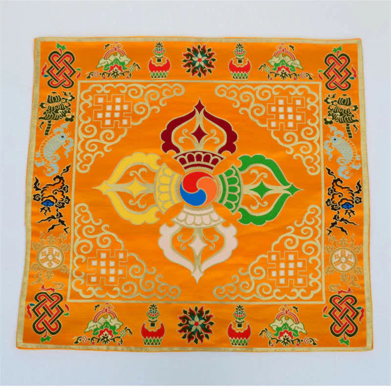 Buddha Stones Flower Endless Knot Prayer Altar Mat Healing Meditation 8 Auspicious Symbols Mat Table Runner