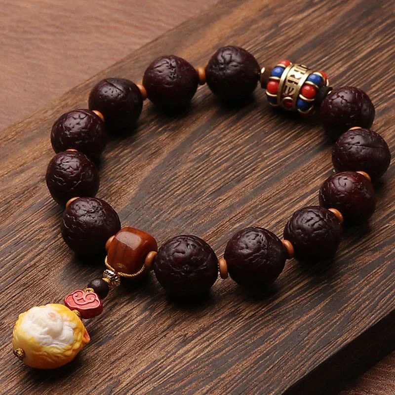 Buddha Stones Tibetan Bodhi Seed Agate Bead Luck Wealth Tassel Charm Wrist Mala
