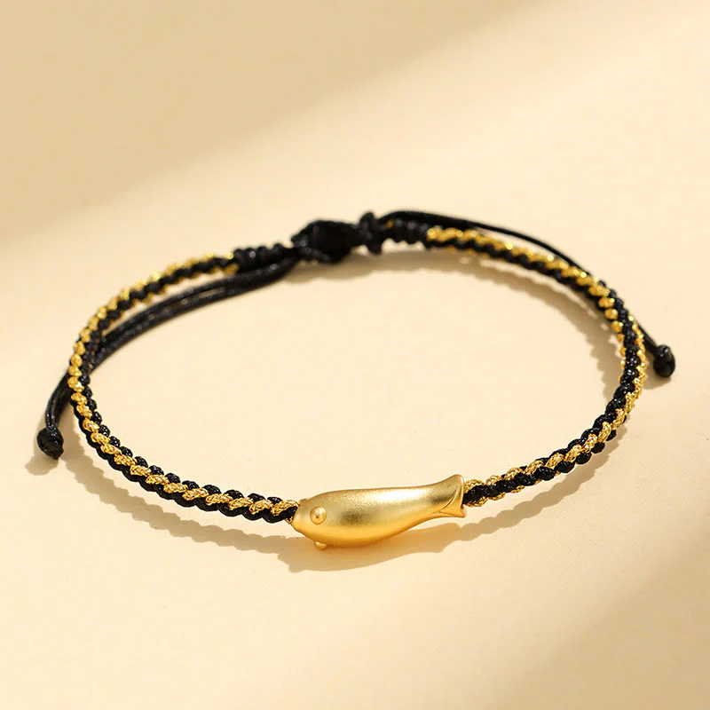Buddha Stones 999 Sterling Silver Lucky Koi Fish Protection Rope Bracelet