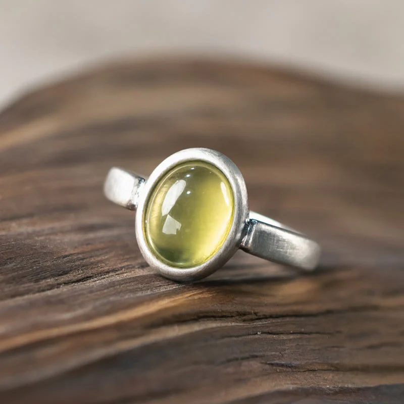 Buddha Stones Natural 925 Sterling Silver Prehnite Citrine Adjustable Happiness Ring
