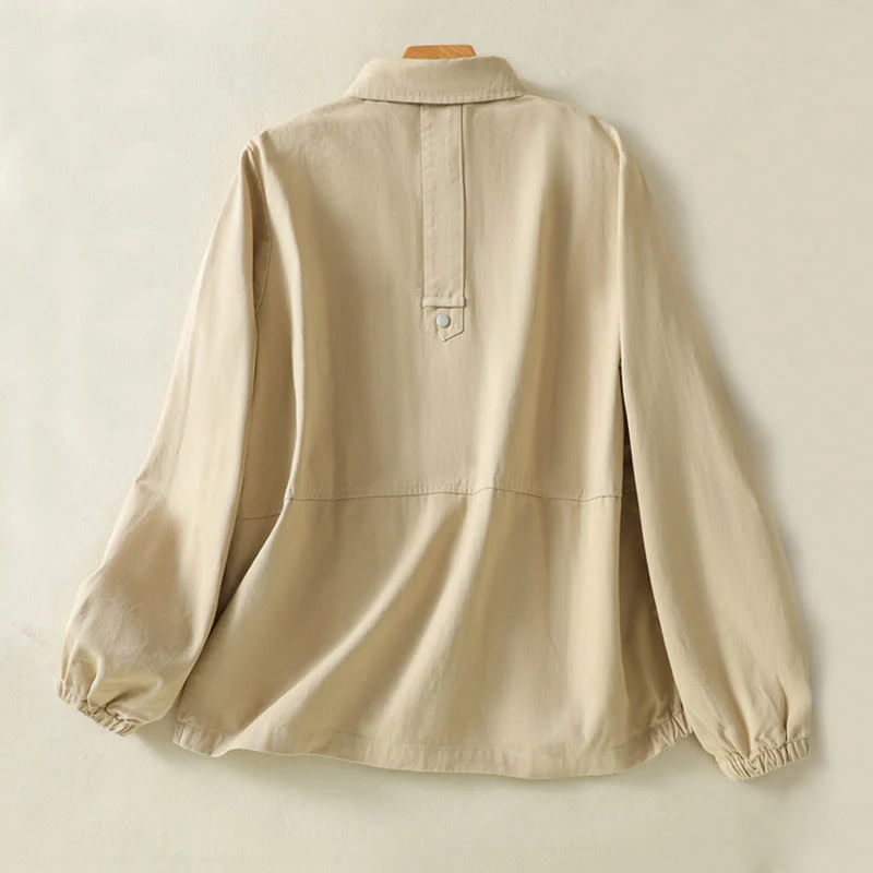 Buddha Stones Plain Button Design Stand Collar Women's Cotton Jacket