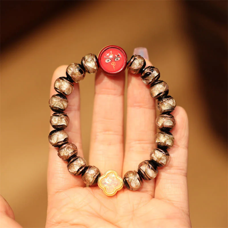 Buddha Stones Tibetan Gold Swallowing Beast Family Five God Of Wealth Thangka Fortune Bead Bracelet