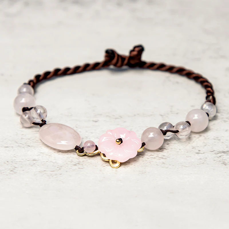 Buddha Stones The Flower of Love Pink Crystal Soothing Anklet