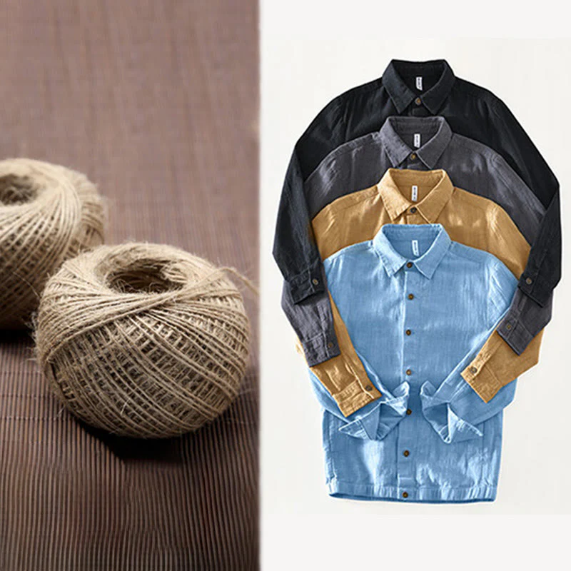 Buddha Stones Casual Plain Simple Buttons Design Men's Long Sleeve Ramie Linen Jacket With Pockets