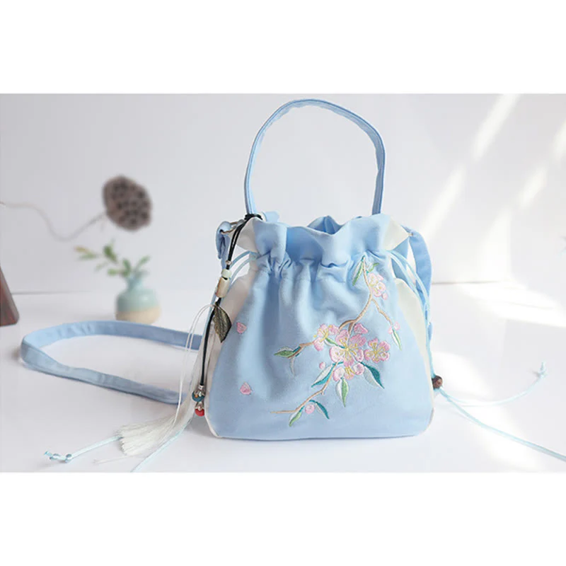 Buddha Stones Handmade Embroidered Flowers Canvas Tote Shoulder Bag Handbag