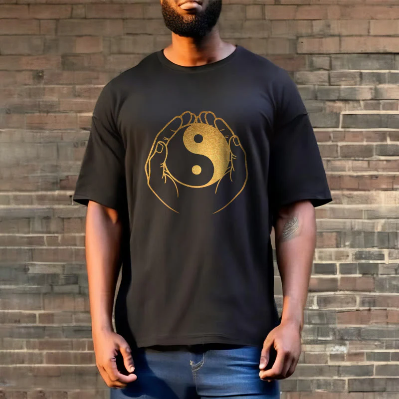 Buddha Stones Hands Holding A Golden Yin Yang Tee T-shirt