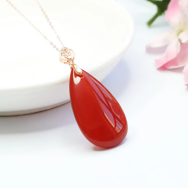 Buddha Stones 925 Sterling Silver Waterdrop Red Agate Confidence Necklace Pendant