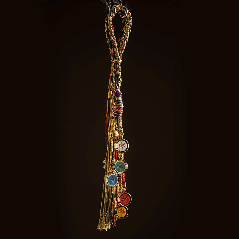 Buddha Stones Tibet Handmade Five God Of Wealth Thangka Protection Wall Car Hanging Decoration