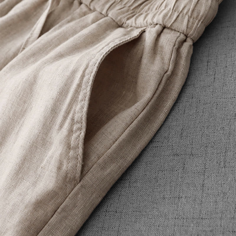 Buddha Stones Casual High Waist Ruffled Drawstring Design Women's Wide Leg Cotton Pants With Pockets