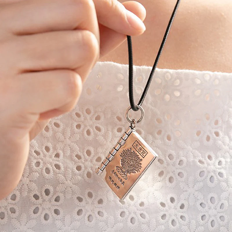 Buddha Stones 990 Sterling Silver Heart Sutra Great Compassion Shurangama Mantra Lotus Vajra Peace Necklace Pendant