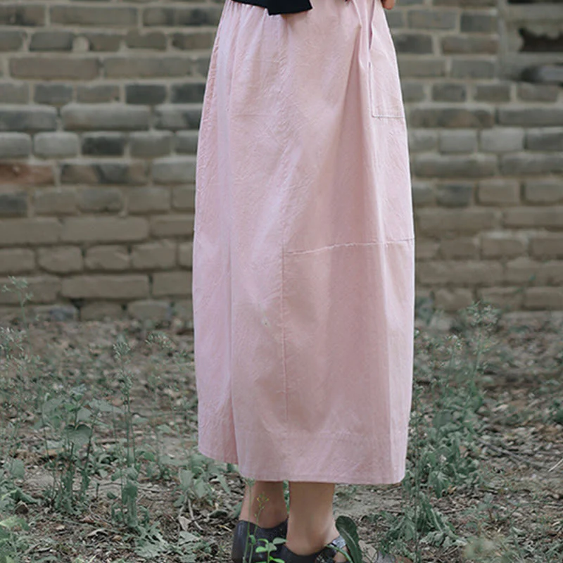 Buddha Stones Casual Plain Cotton High Waist Women's Wide Leg Capri Cropped Pants With Pockets