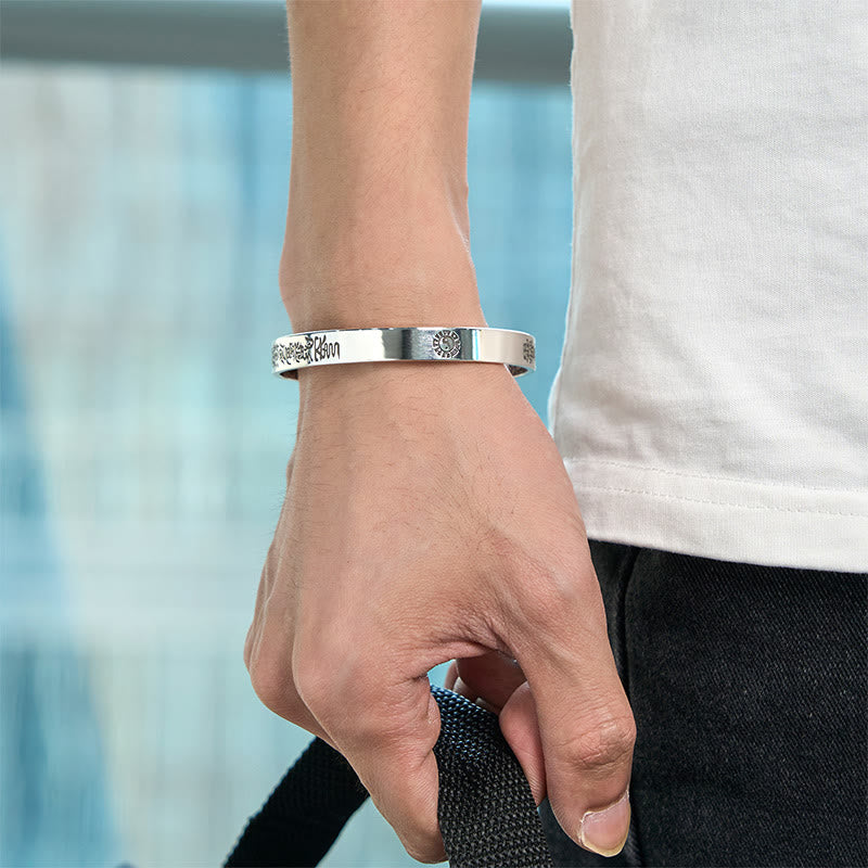 Buddha Stones Bagua mantra Symbol Copper Plated Silver Wealth Bracelet Bangle