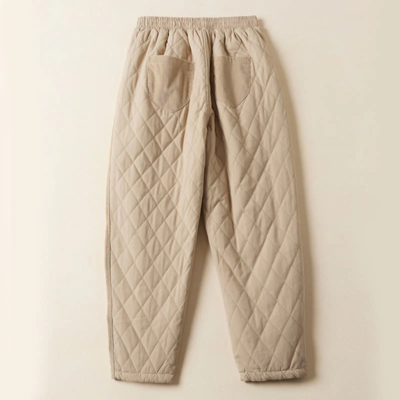 Buddha Stones Diamond Quilted Design Thermal Fleece-Lined Women's Harem Cotton Pants With Pockets