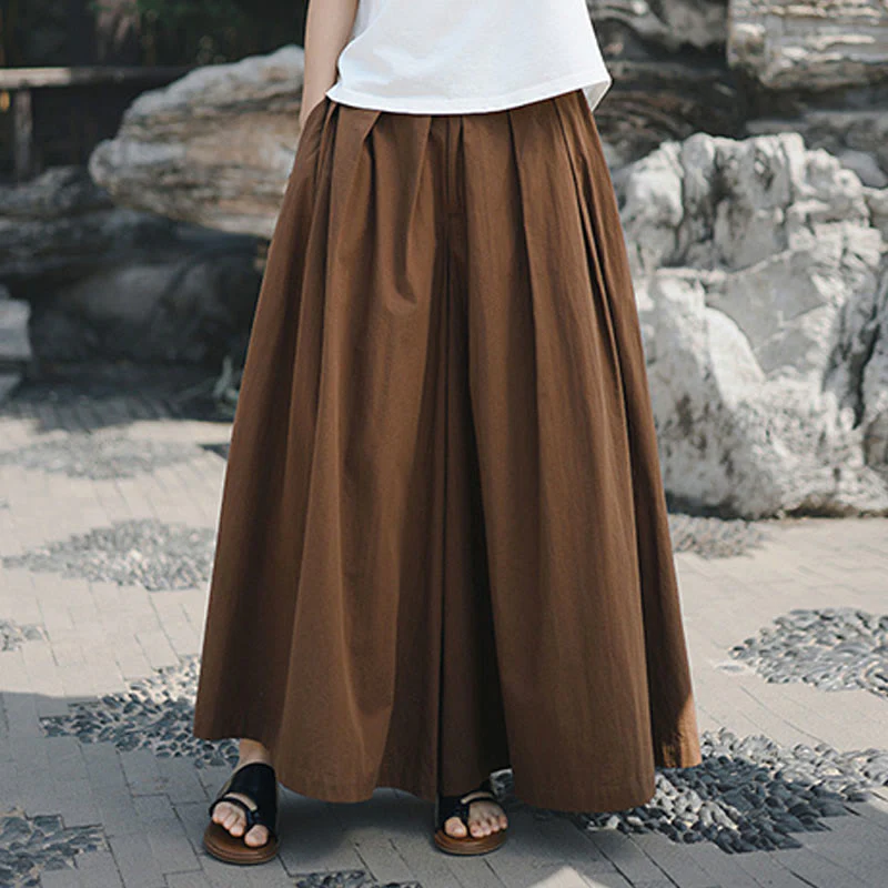 Buddha Stones Casual Plain Loose Cotton Women's Wide Leg Pants With Pockets