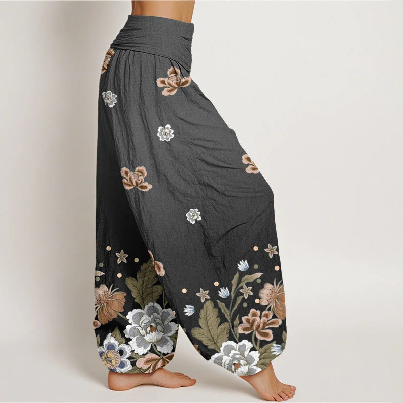 Buddha Stones Casual Blooming Flowers Pattern Women's Elastic Waist Harem Pants