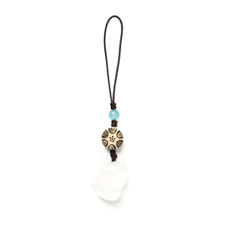 Buddha Stones Natural Chalcedony Fox Harmony Phone Hanging Decoration