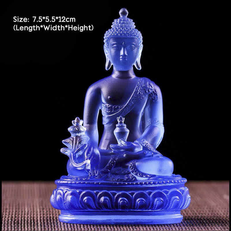 Buddha Stones Medicine Buddha Handmade Liuli Crystal Art Piece Compassion Statue Home Office Offering Decoration