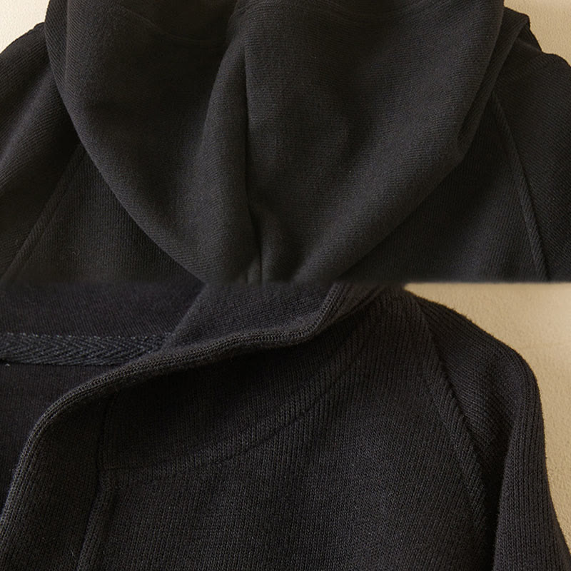 Buddha Stones Plain Buttons Women's Cotton Hooded Jacket With Pockets