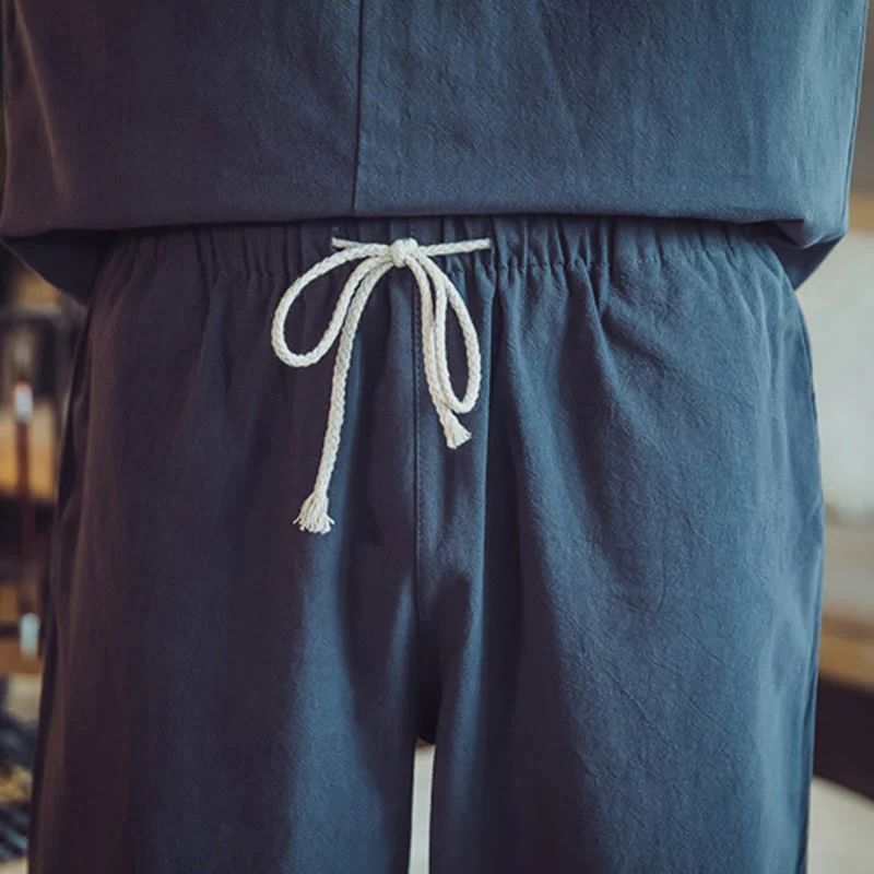 Buddha Stones 2Pcs Cotton Shirt Ankle-Length Pants With Pockets Men's Meditation Cloth Set