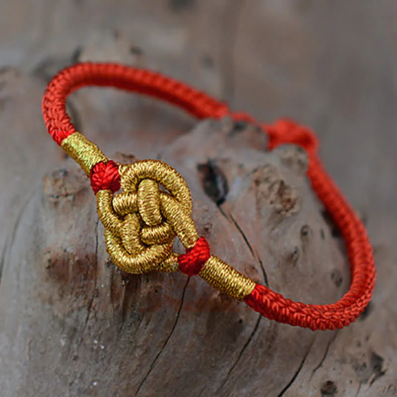Buddha Stones Handmade Simple Design Chinese Knotting Luck Strength Braid String Bracelet