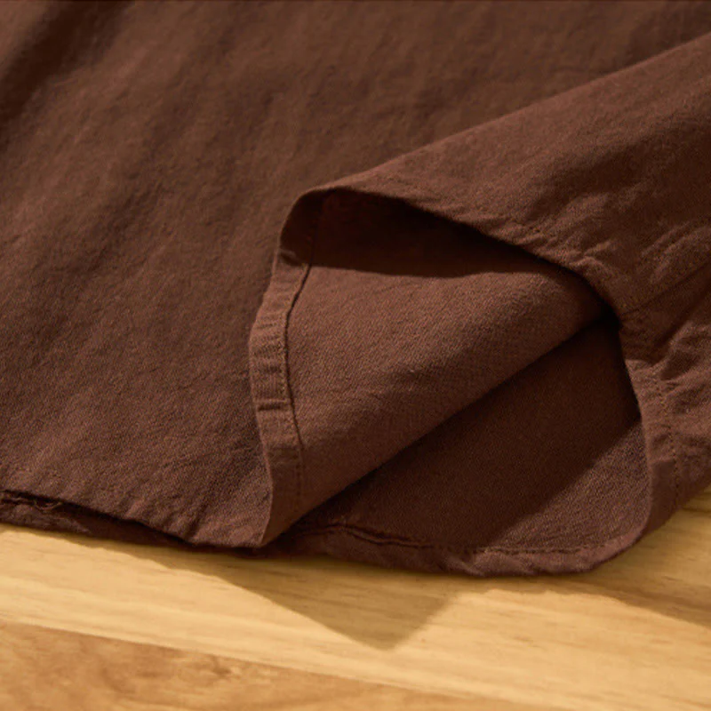 Buddha Stones Summer Solid Men's Half Button Short Sleeve Cotton Shirt