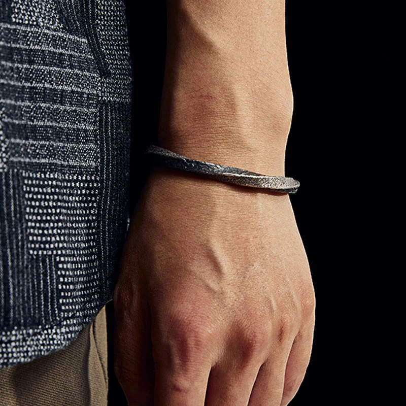 Buddha Stones Retro 999 Sterling Silver Möbius Loop Eternal Love Cuff Bracelet Bangle