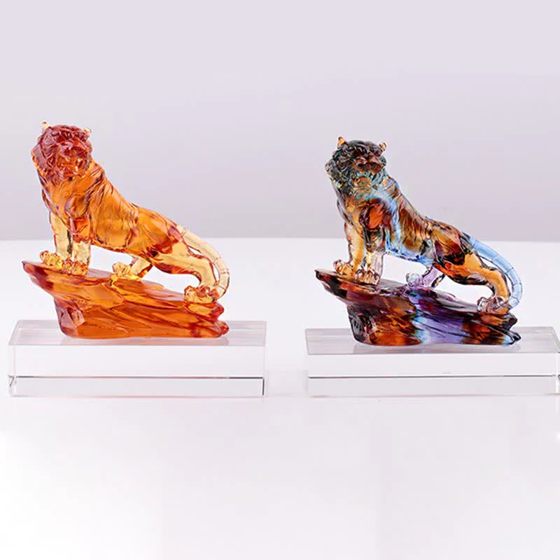 Buddha Stones Handmade Liuli Crystal Tiger Art Piece Protection Home Decoration