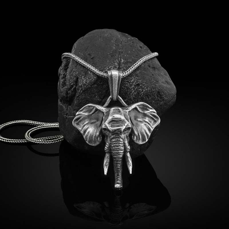 Buddha Stones Elephant Pewter Titanium Steel Strength Necklace Pendant
