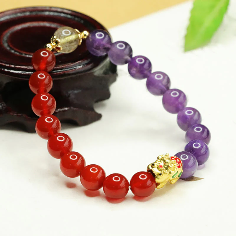 Buddha Stones Natural Amethyst Red Agate Pi Xiu Balance Bracelet