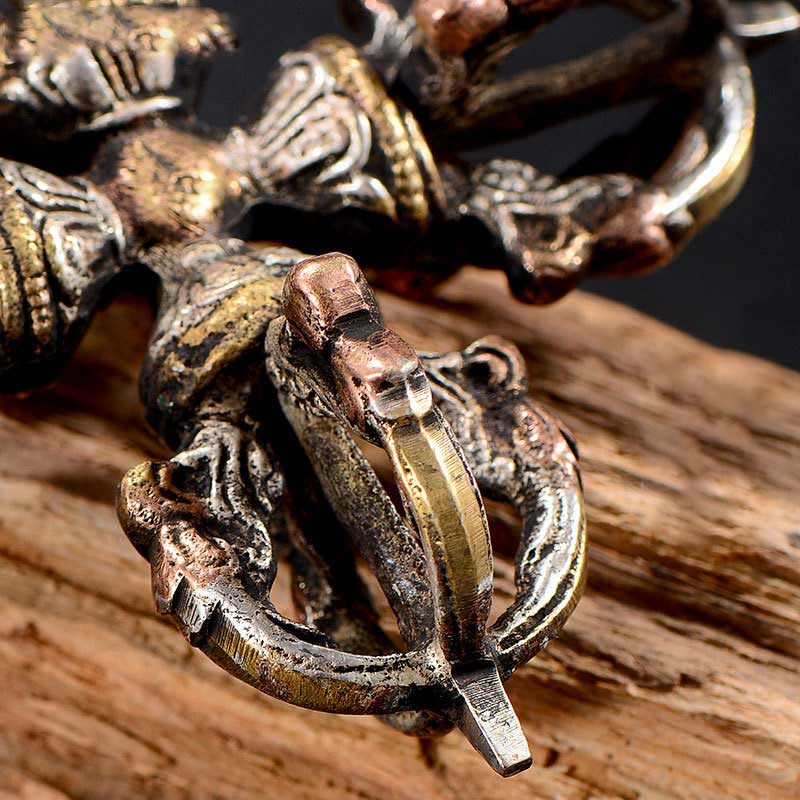 Buddha Stones Tibetan Handmade 5 Prong Double Dorje Copper Iron Thunderbolt Strength Vajra