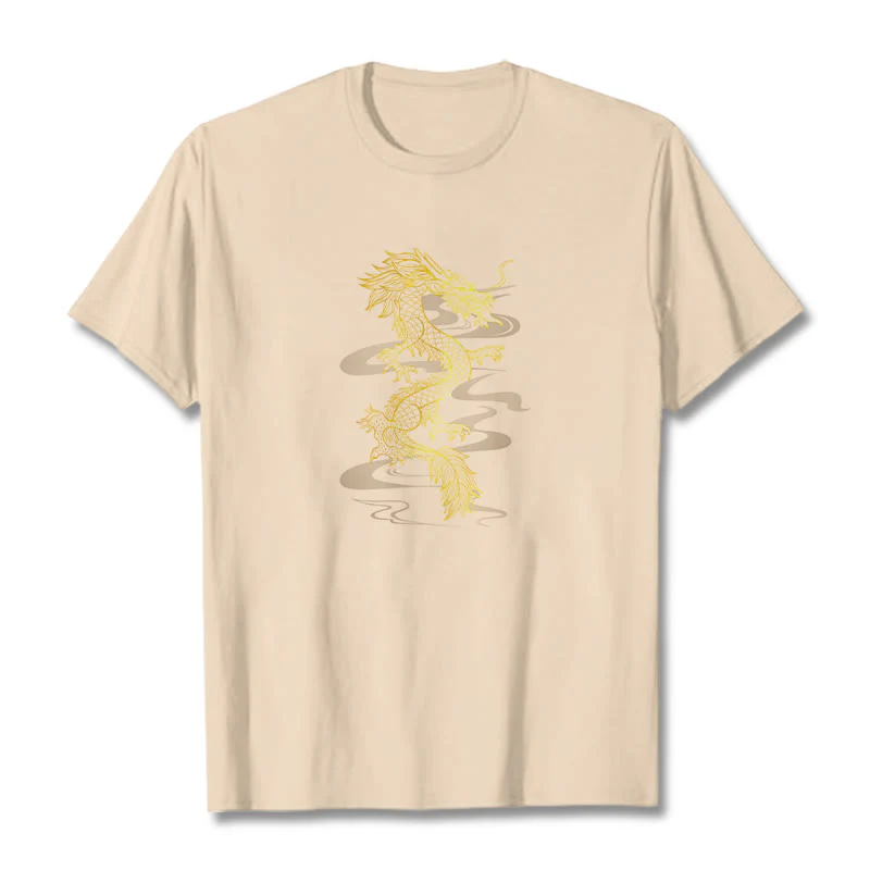 Buddha Stones Golden Dragon Cotton Tee T-shirt