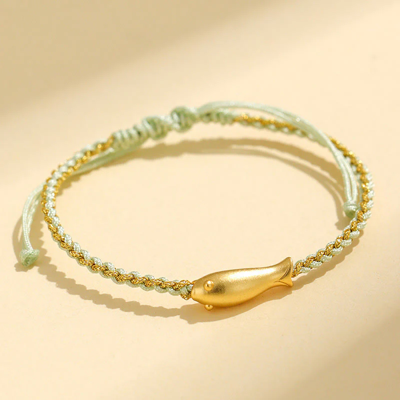 Buddha Stones 999 Sterling Silver Lucky Koi Fish Protection Rope Bracelet