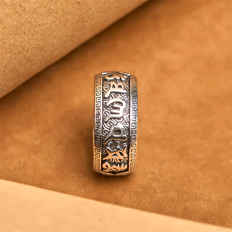 Buddha Stones Om Mani Padme Hum Copper Adjustable Wealth Ring