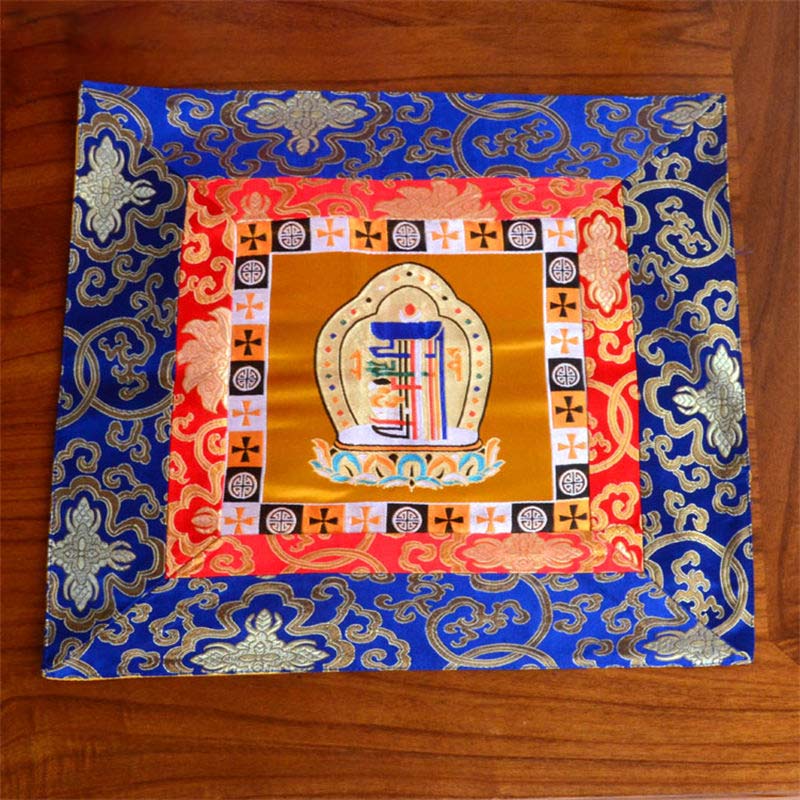 Buddha Stones Prayer Altar Mat Meditation Strength Endless Knot Vajra Man-Bcu Kalachakra Auspicious Symbols