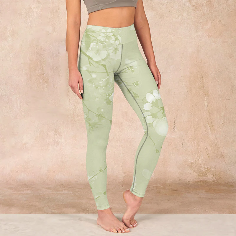 Buddha Stones White Plum Blossoms Print Gym Leggings Women's Yoga Pants