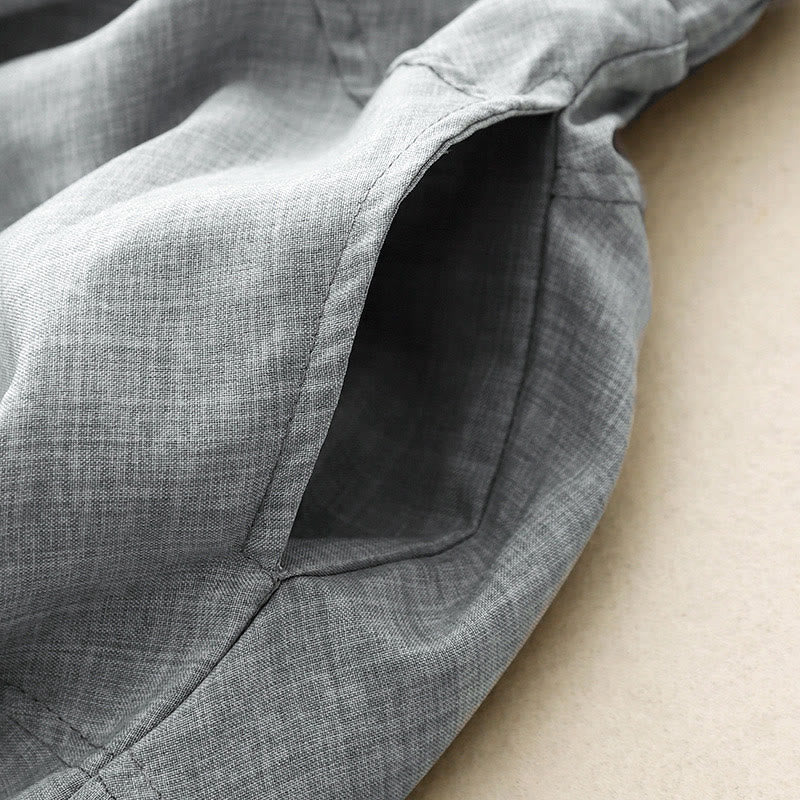 Buddha Stones Plain LightSteelBlue Women's Wide Leg Cotton Linen Pants With Pockets