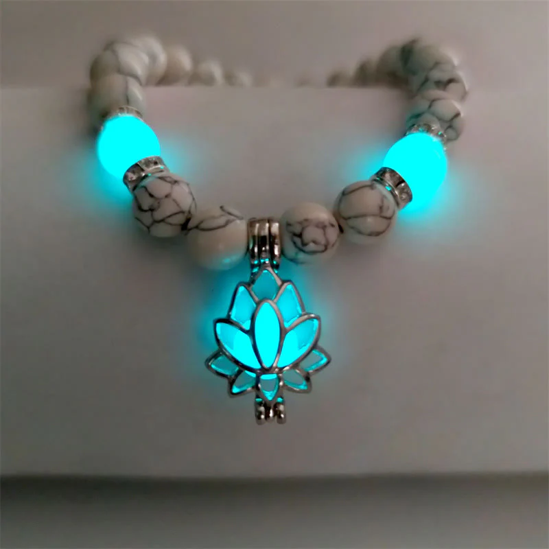 Buddha Stones Tibetan Turquoise Glowstone Luminous Bead Lotus Protection Bracelet